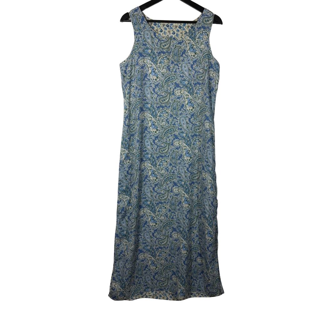 Reversible Blue Floral Dress 90s Tank Paisley Long Sleeveless Vintage Retro 10 - Picture 10 of 14